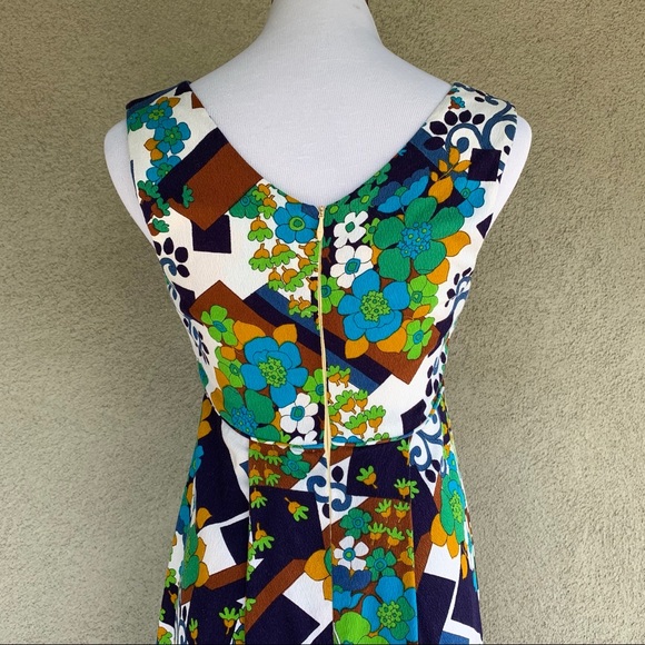 🌺 Vintage Hawaiian Barkcloth Dress Mod Print Tiki 🌺 - Picture 9 of 13